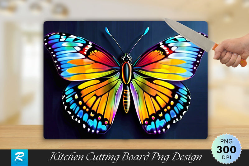 Butterfly in Vibrant Color Background Cutting Board Sublimation Regulrcrative 