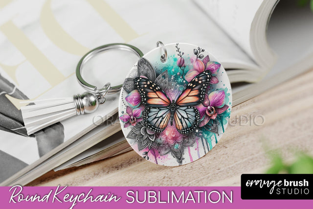 Butterfly Keychain - Butterflies and Flowers Sublimation Sublimation OrangeBrushStudio 