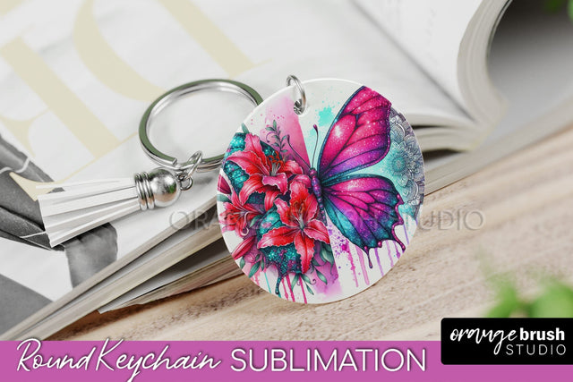 Butterfly Keychain - Butterflies and Flowers Sublimation Sublimation OrangeBrushStudio 