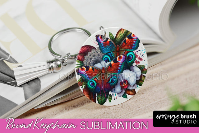 Butterfly Keychain - Butterflies and Flowers Sublimation Sublimation OrangeBrushStudio 