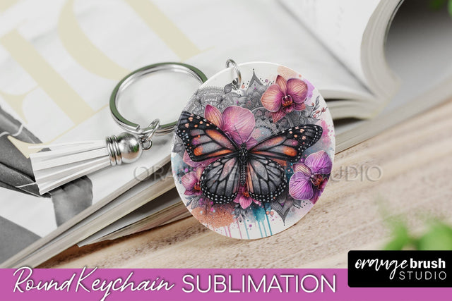 Butterfly Keychain - Butterflies and Flowers Sublimation Sublimation OrangeBrushStudio 