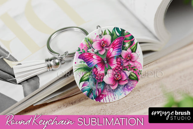 Butterfly Keychain - Butterflies and Flowers Sublimation Sublimation OrangeBrushStudio 