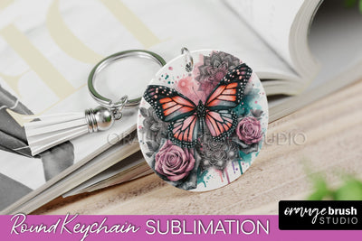 Butterfly Keychain - Butterflies and Flowers Sublimation Sublimation OrangeBrushStudio 