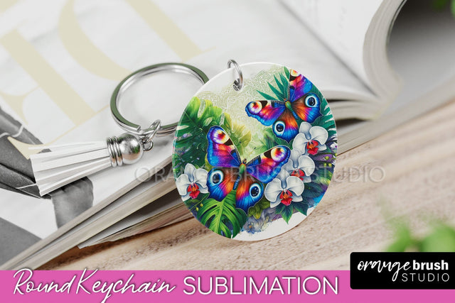 Butterfly Keychain - Butterflies and Flowers Sublimation Sublimation OrangeBrushStudio 