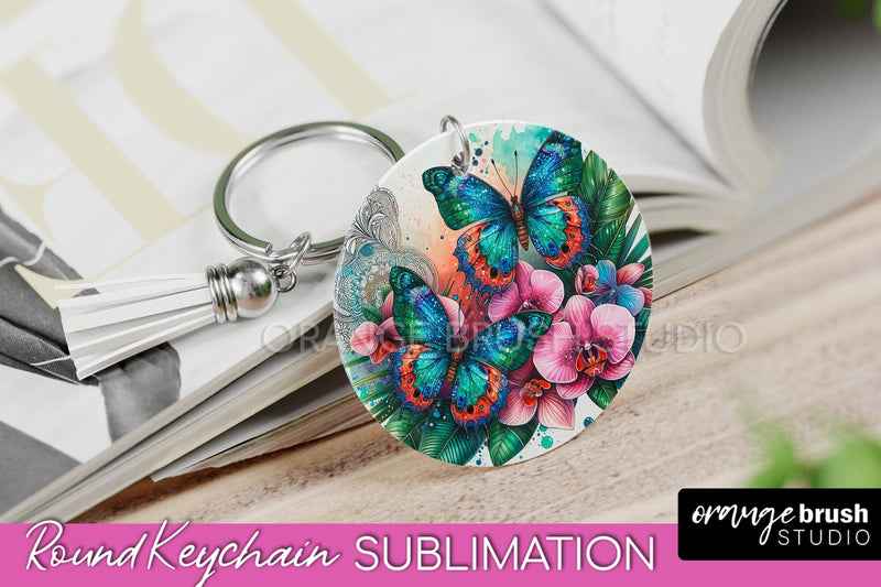 Butterfly Keychain - Butterflies and Flowers Sublimation Sublimation OrangeBrushStudio 