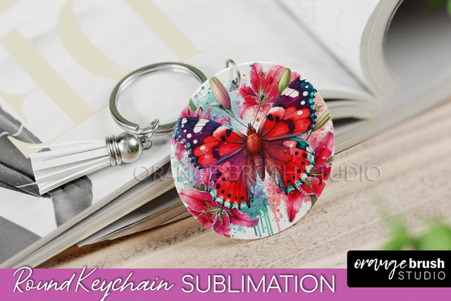 Butterfly Keychain - Butterflies and Flowers Sublimation Sublimation OrangeBrushStudio 