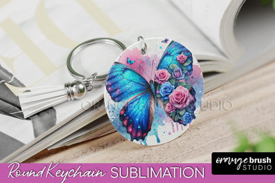 Butterfly Keychain - Butterflies and Flowers Sublimation Sublimation OrangeBrushStudio 