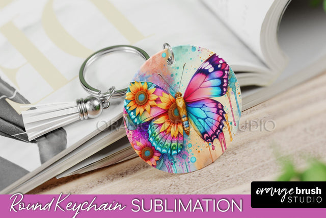 Butterfly Keychain - Butterflies and Flowers Sublimation Sublimation OrangeBrushStudio 