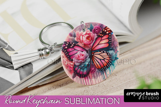 Butterfly Keychain - Butterflies and Flowers Sublimation Sublimation OrangeBrushStudio 