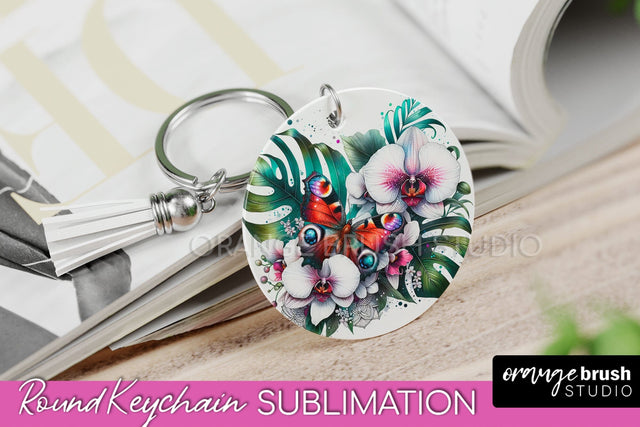 Butterfly Keychain - Butterflies and Flowers Sublimation Sublimation OrangeBrushStudio 