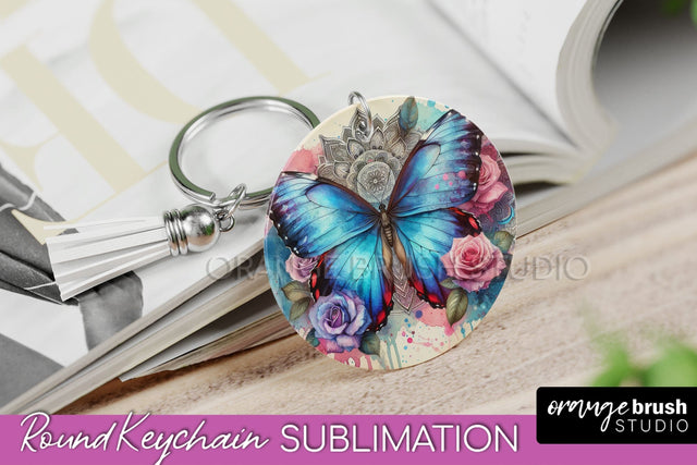 Butterfly Keychain - Butterflies and Flowers Sublimation Sublimation OrangeBrushStudio 