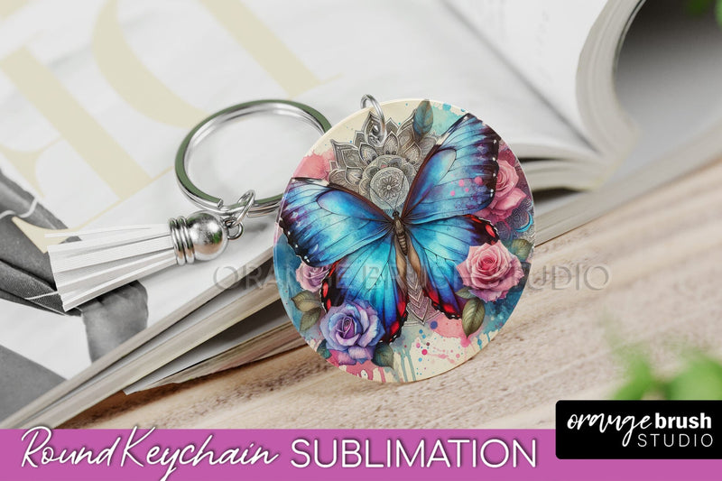 Butterfly Keychain - Butterflies and Flowers Sublimation Sublimation OrangeBrushStudio 