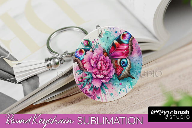 Butterfly Keychain - Butterflies and Flowers Sublimation Sublimation OrangeBrushStudio 