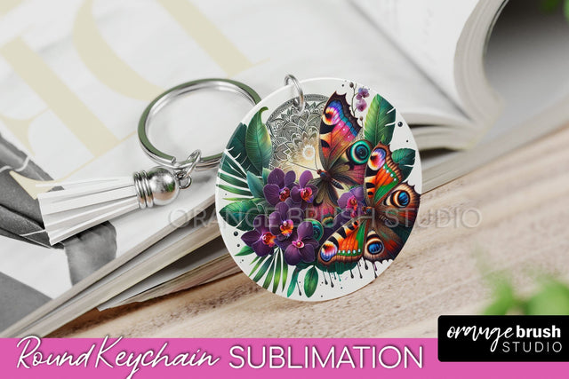 Butterfly Keychain - Butterflies and Flowers Sublimation Sublimation OrangeBrushStudio 