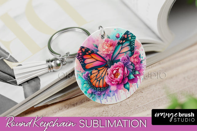 Butterfly Keychain - Butterflies and Flowers Sublimation Sublimation OrangeBrushStudio 