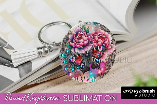 Butterfly Keychain - Butterflies and Flowers Sublimation Sublimation OrangeBrushStudio 