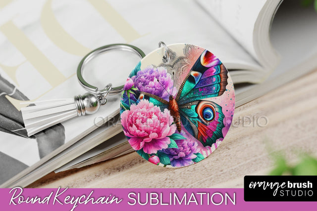 Butterfly Keychain - Butterflies and Flowers Sublimation Sublimation OrangeBrushStudio 