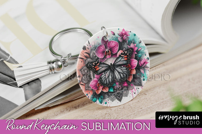 Butterfly Keychain - Butterflies and Flowers Sublimation Sublimation OrangeBrushStudio 