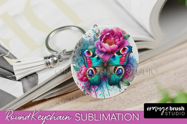 Butterfly Keychain - Butterflies and Flowers Sublimation Sublimation OrangeBrushStudio 