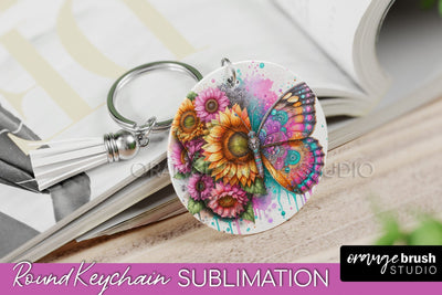 Butterfly Keychain - Butterflies and Flowers Sublimation Sublimation OrangeBrushStudio 