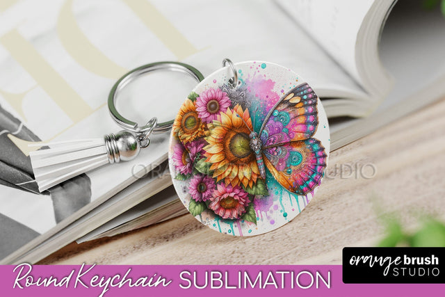 Butterfly Keychain - Butterflies and Flowers Sublimation Sublimation OrangeBrushStudio 