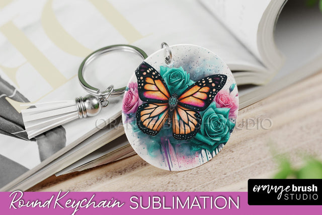 Butterfly Keychain - Butterflies and Flowers Sublimation Sublimation OrangeBrushStudio 