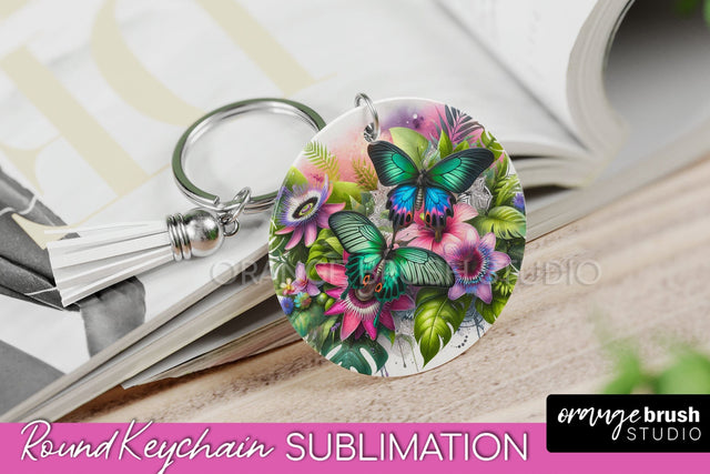 Butterfly Keychain - Butterflies and Flowers Sublimation Sublimation OrangeBrushStudio 