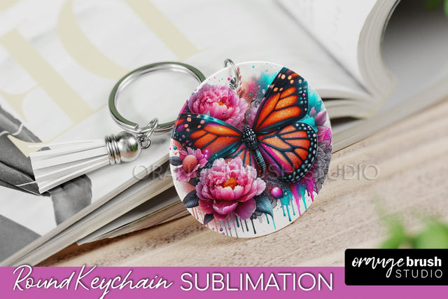 Butterfly Keychain - Butterflies and Flowers Sublimation Sublimation OrangeBrushStudio 