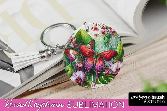Butterfly Keychain - Butterflies and Flowers Sublimation Sublimation OrangeBrushStudio 