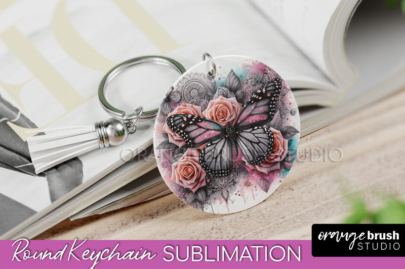 Butterfly Keychain - Butterflies and Flowers Sublimation Sublimation OrangeBrushStudio 