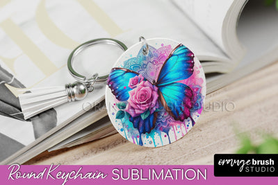 Butterfly Keychain - Butterflies and Flowers Sublimation Sublimation OrangeBrushStudio 