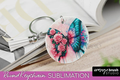 Butterfly Keychain - Butterflies and Flowers Sublimation Sublimation OrangeBrushStudio 