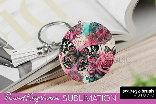 Butterfly Keychain - Butterflies and Flowers Sublimation Sublimation OrangeBrushStudio 