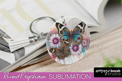 Butterfly Keychain - Butterflies and Flowers Sublimation Sublimation OrangeBrushStudio 