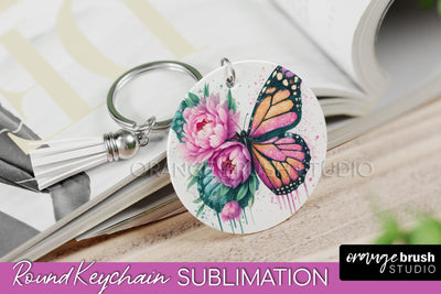 Butterfly Keychain - Butterflies and Flowers Sublimation Sublimation OrangeBrushStudio 