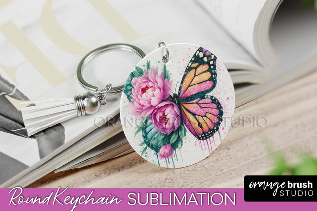 Butterfly Keychain - Butterflies and Flowers Sublimation Sublimation OrangeBrushStudio 