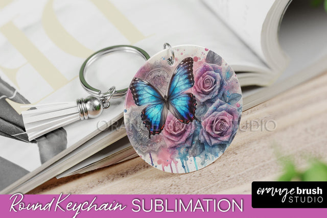 Butterfly Keychain - Butterflies and Flowers Sublimation Sublimation OrangeBrushStudio 
