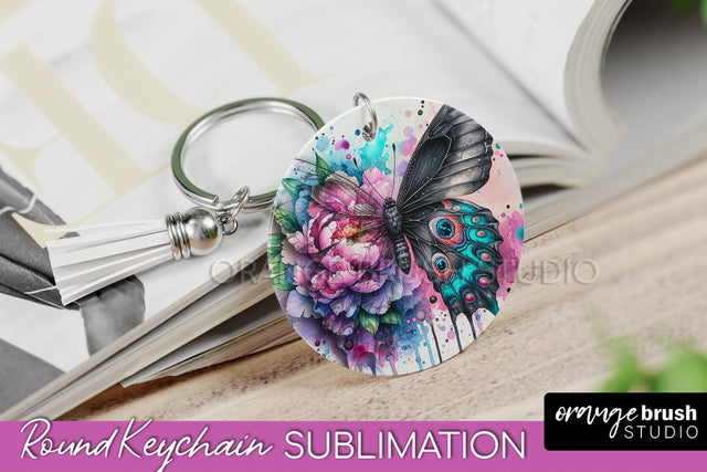 Butterfly Keychain - Butterflies and Flowers Sublimation Sublimation OrangeBrushStudio 