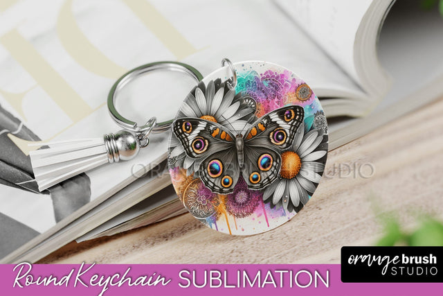 Butterfly Keychain - Butterflies and Flowers Sublimation Sublimation OrangeBrushStudio 