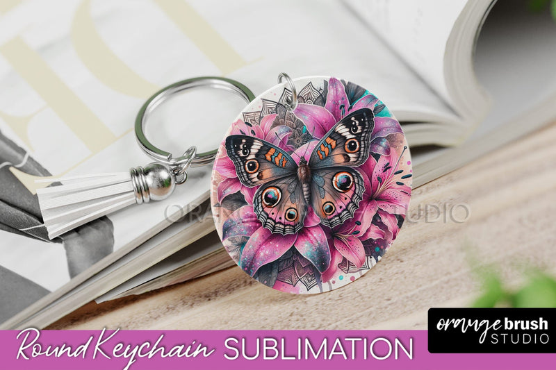 Butterfly Keychain - Butterflies and Flowers Sublimation Sublimation OrangeBrushStudio 