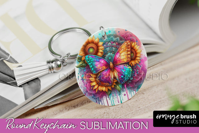 Butterfly Keychain - Butterflies and Flowers Sublimation Sublimation OrangeBrushStudio 