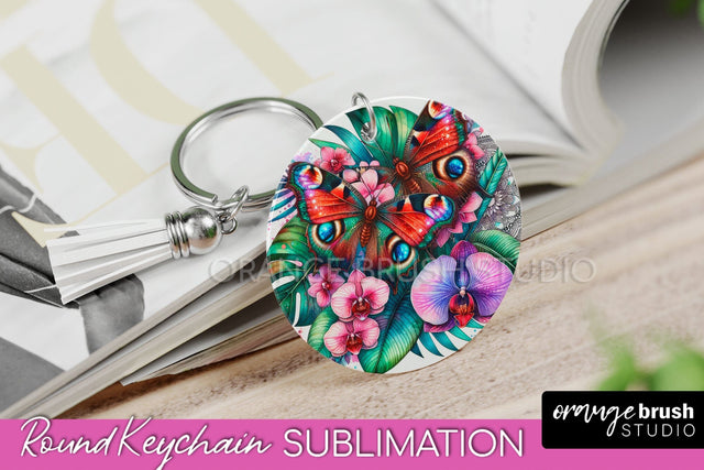 Butterfly Keychain - Butterflies and Flowers Sublimation Sublimation OrangeBrushStudio 