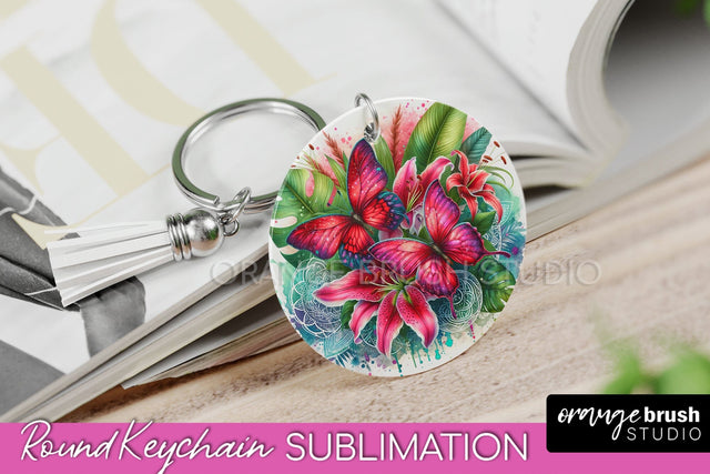 Butterfly Keychain - Butterflies and Flowers Sublimation Sublimation OrangeBrushStudio 