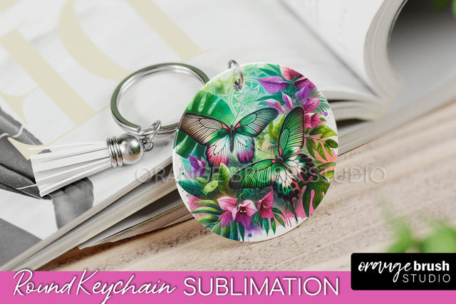 Butterfly Keychain - Butterflies and Flowers Sublimation Sublimation OrangeBrushStudio 