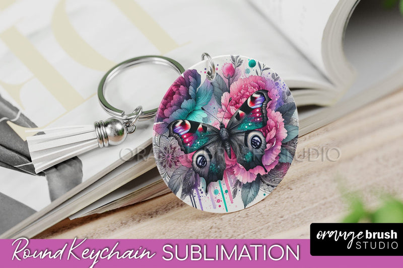 Butterfly Keychain - Butterflies and Flowers Sublimation Sublimation OrangeBrushStudio 