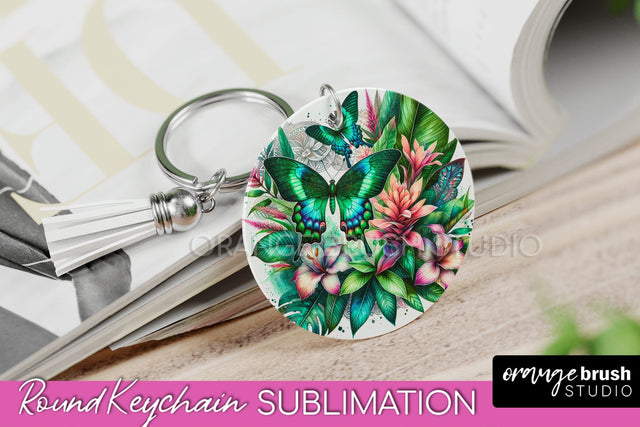 Butterfly Keychain - Butterflies and Flowers Sublimation Sublimation OrangeBrushStudio 