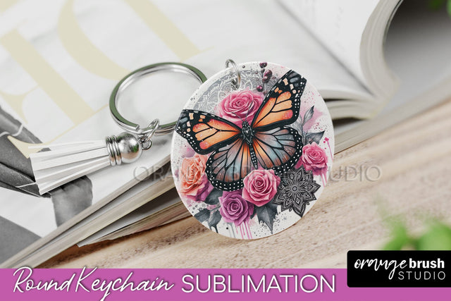 Butterfly Keychain - Butterflies and Flowers Sublimation Sublimation OrangeBrushStudio 
