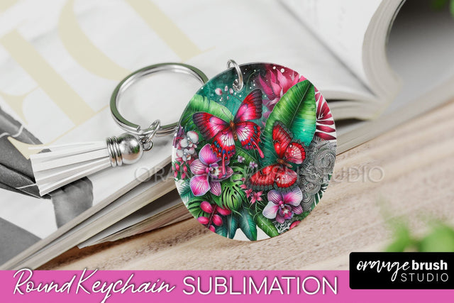 Butterfly Keychain - Butterflies and Flowers Sublimation Sublimation OrangeBrushStudio 
