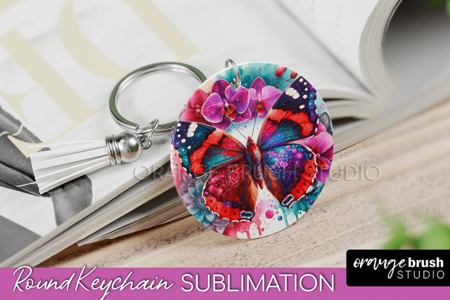 Butterfly Keychain - Butterflies and Flowers Sublimation Sublimation OrangeBrushStudio 