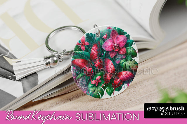 Butterfly Keychain - Butterflies and Flowers Sublimation Sublimation OrangeBrushStudio 